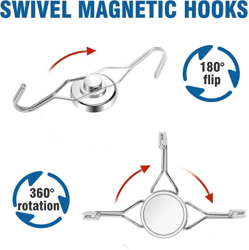 E BAVITE Swivel Swing Magnetic Hook 120LB Refrigerator Magnet Hook 10 Pack Strong Neodymium Magnets for Refrigerator Other Surfaces 67.5mm(2.66in) in Length - Image 3